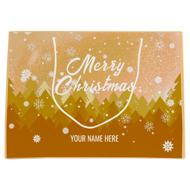 Gold White Snow Peaceful Forest Christmas New Year Large Gift Bag (Front)