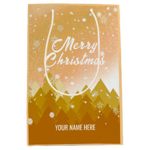 Gold White Snow Peaceful Forest Christmas New Year Medium Gift Bag