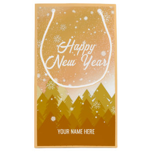 Gold White Snow Peaceful Forest Christmas New Year Small Gift Bag