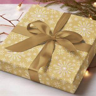 Gold White Snowflake Christmas Winter Wrapping Paper