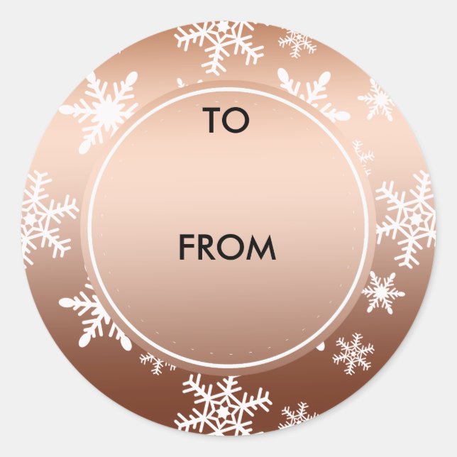 Gold White Snowflakes Christmas Classic Round Sticker (Front)