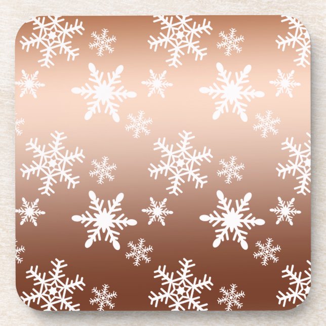 Gold White Snowflakes Christmas Coaster (Front)