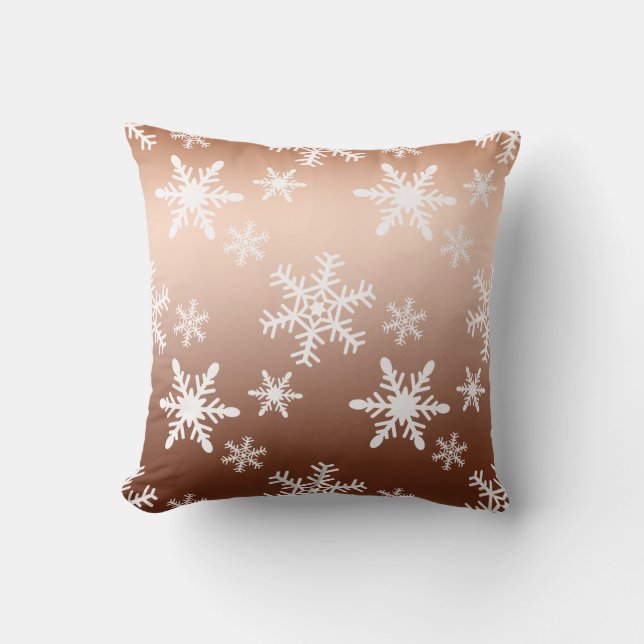 Gold White Snowflakes Christmas Cushion (Front)
