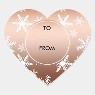 Gold White Snowflakes Christmas Heart Sticker
