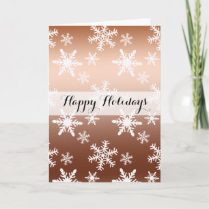 Gold White Snowflakes Christmas Holiday Card