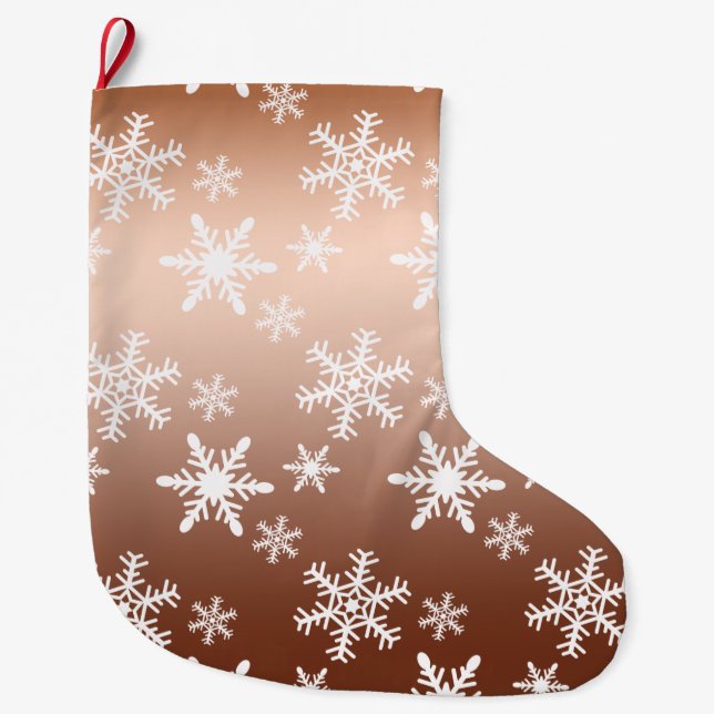 Gold White Snowflakes Christmas Large Christmas Stocking (Front)