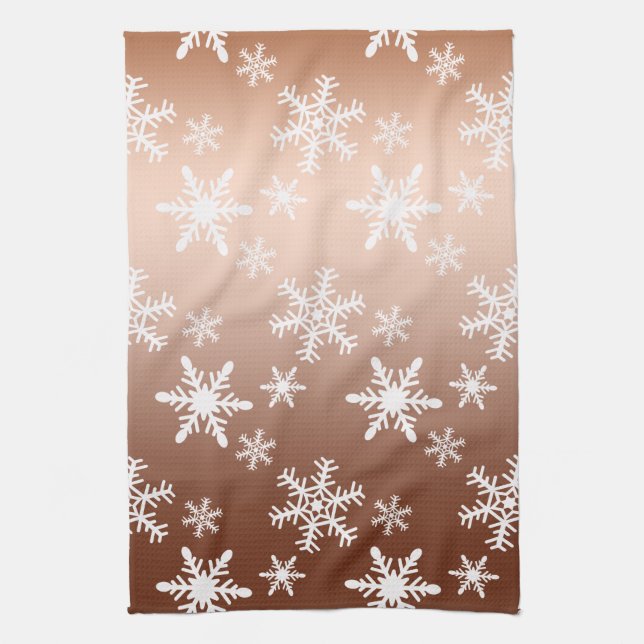 Gold White Snowflakes Christmas Tea Towel (Vertical)