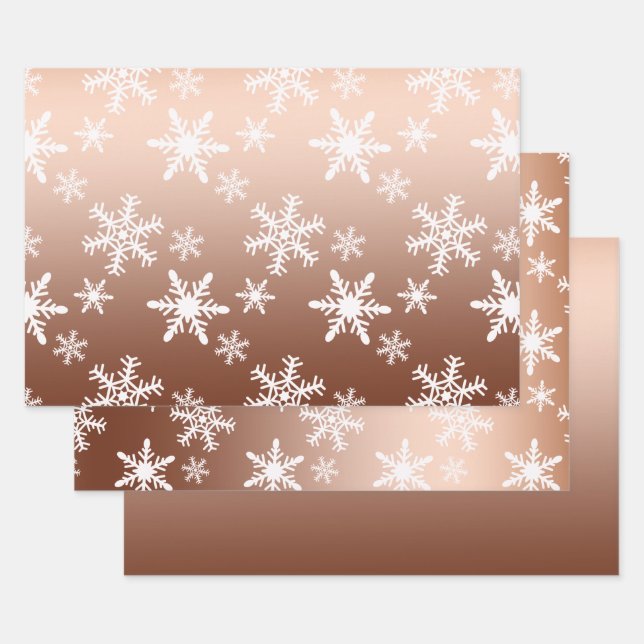 Gold White Snowflakes Christmas Wrapping Paper Sheet (Set)