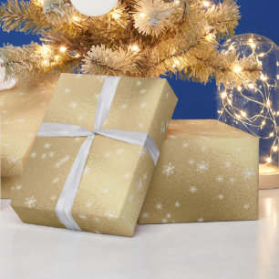 Gold White Snowflakes Wrapping Paper