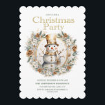 Gold White Snowman Greenery Christmas Party Invitation<br><div class="desc">Christmas party invitation with the painting of a gold and white snowman framed by pine cones,  white flowers,  and greenery.  Personalise with your party information. Contact me for assistance with your customisations or to request additional matching or coordinating Zazzle products for your party.</div>