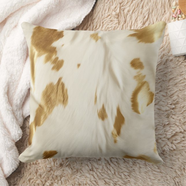 Gold White Southwest Cowhide Cushion (Blanket)