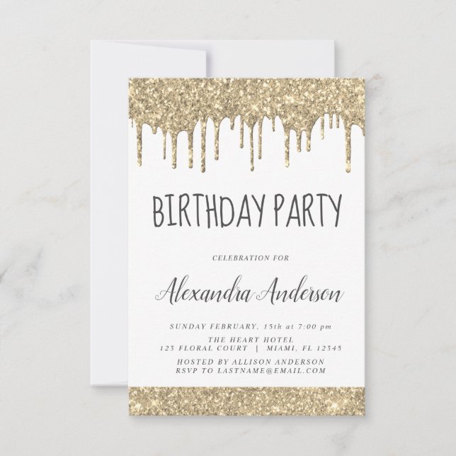 Gold White Sparkle Glitter Any Age Birthday Invitation (Front)