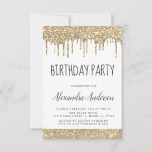 Gold White Sparkle Glitter Any Age Birthday Invitation