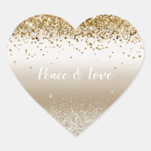 Gold White Sparkle Glitter Peace Love   Heart Sticker