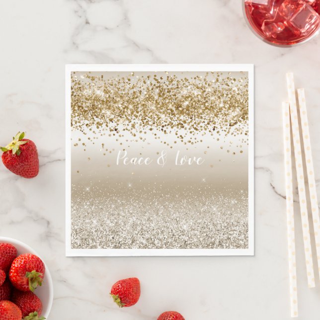 Gold White Sparkle Glitter Peace Love     Napkin (Insitu)