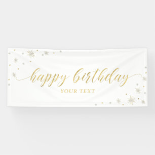 Gold & White Sparkle Happy Birthday Party Banner