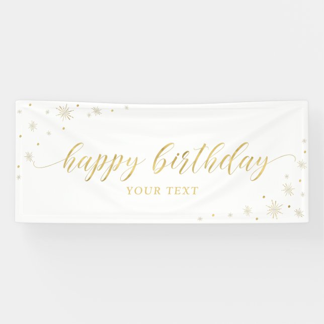 Gold & White | Sparkle Happy Birthday Party Banner (Horizontal)