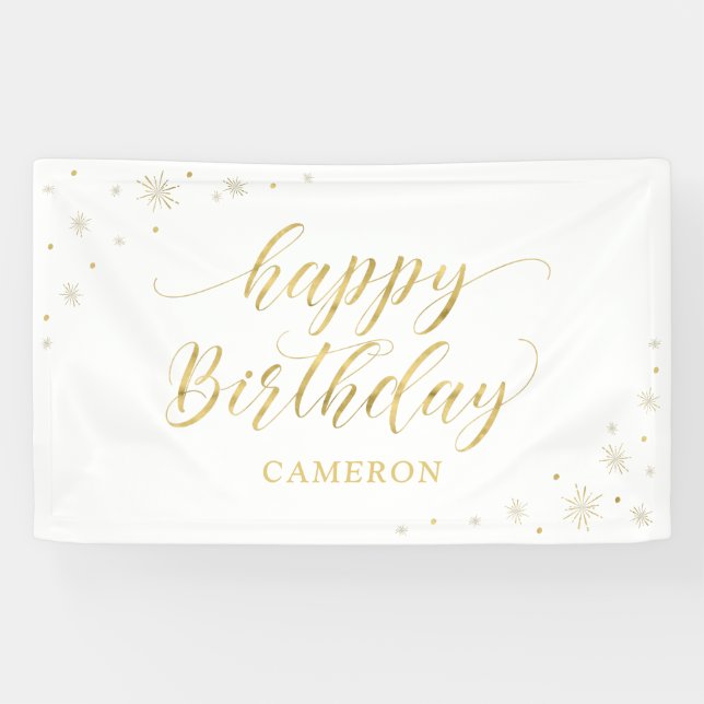 Gold & White | Sparkle Happy Birthday Party Banner (Horizontal)