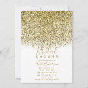 Gold & White Sparkly Glitter Bridal Shower  Invitation
