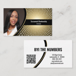 Gold White Spiral Numbers Custom Photo QR Code Business Card