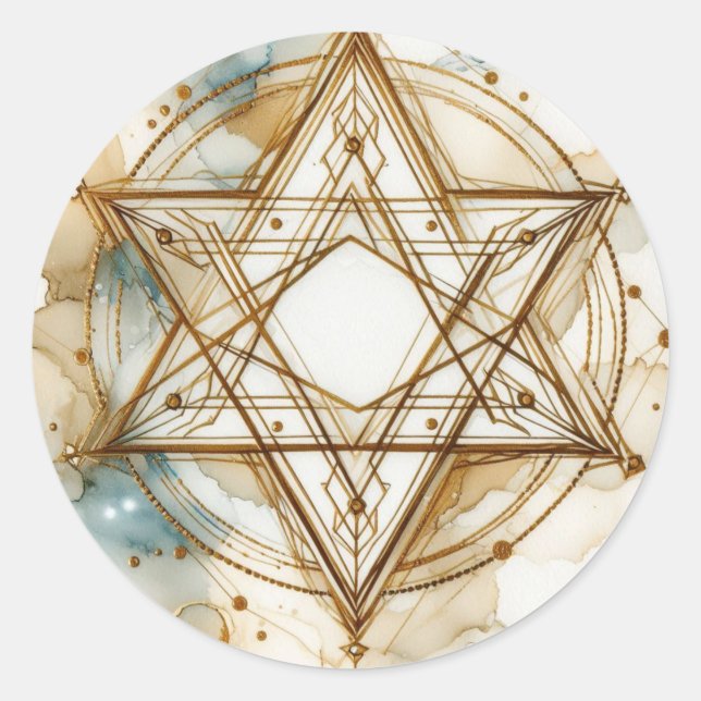 Gold White Star Of David Abstract Modern Trendy Classic Round Sticker (Front)