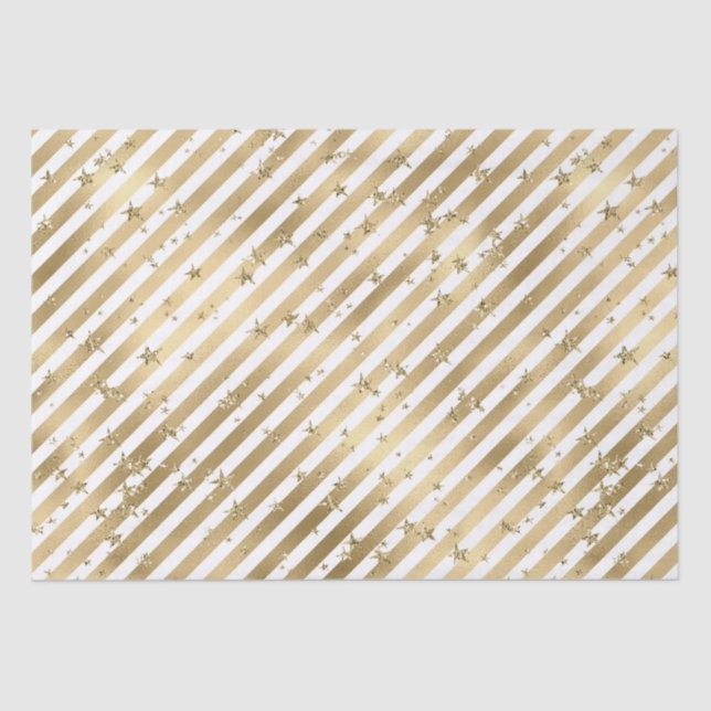 Gold White Stars and Stripes   Tissue Paper (Front)