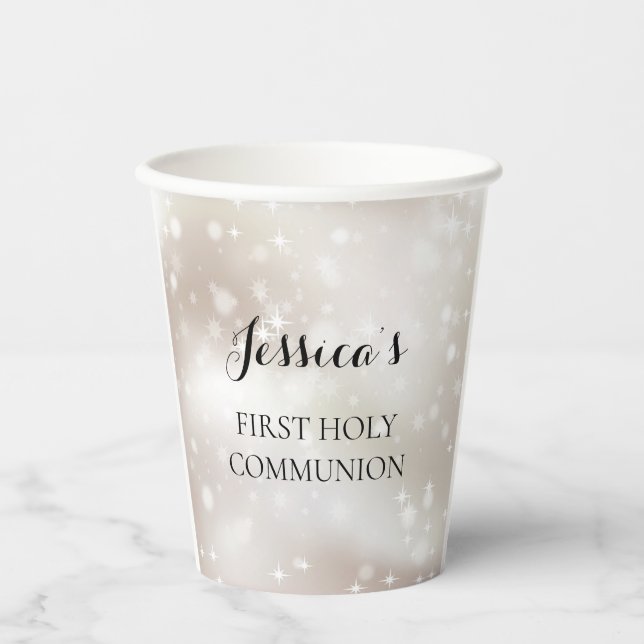 Gold White Stars First Holy Communion Paper Cups (Front)