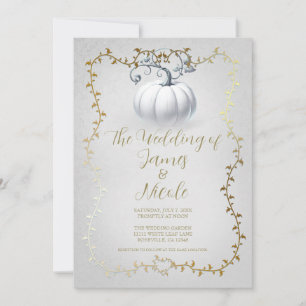 Gold & White Storybook White Pumpkin Wedding Invitation