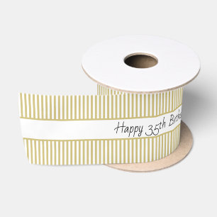 Gold/White Stripe Pattern Happy Birthday Satin Ribbon
