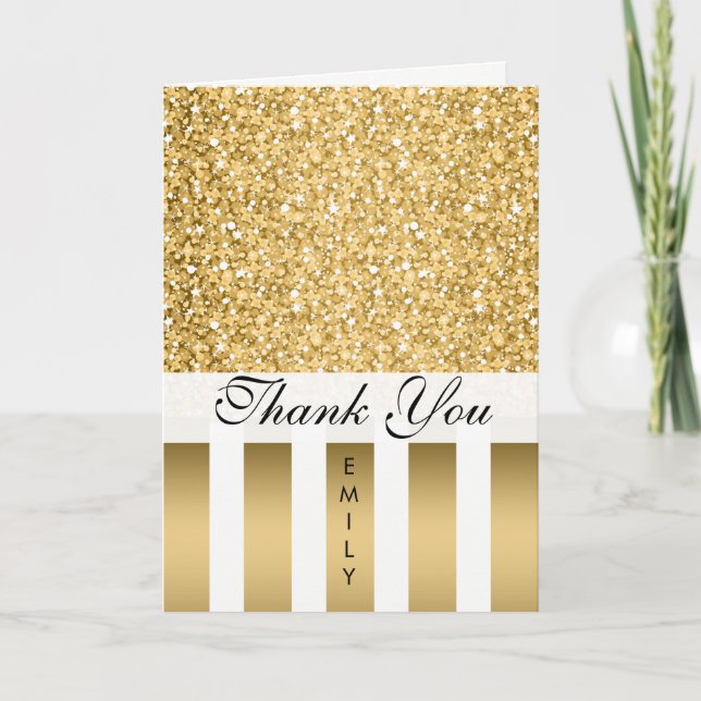Gold White Stripes And Gold Glitter- Thank You (Front)