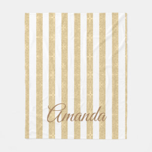 Gold & White Stripes Elegant Fleece Blanket