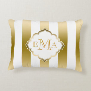 Gold & White Stripes Geometric Pattern Decorative Cushion