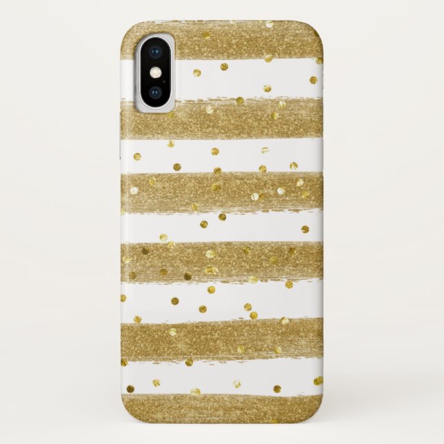 Gold, White Stripes, Gold Confetti Cell Case (Back)