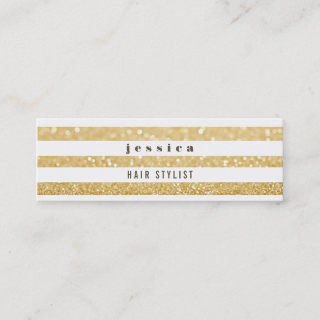 Gold & White Stripes Hair Stylist Skinny Card (Front)