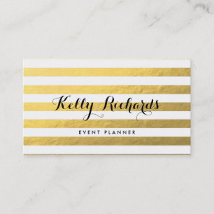 Gold White Stripes Pattern Business Card
