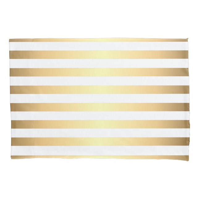 Gold White Stripes Pattern Pillowcase (Front)