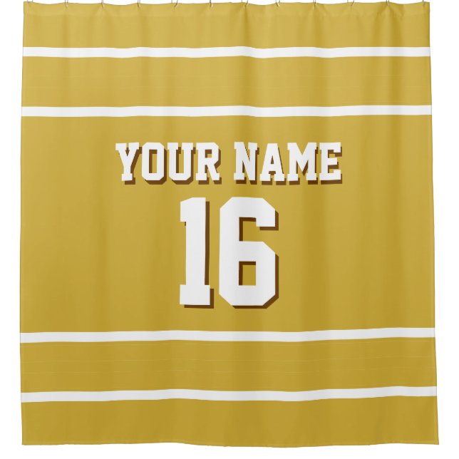 Gold White Stripes Sports Jersey Shower Curtain (Front)