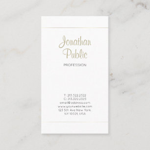 Gold White Stylish Modern Calligraphy Chic Plain Business Card