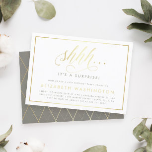 Gold & White Surprise Birthday Party Invitation
