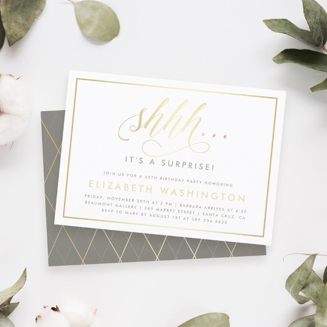 Gold & White Surprise Birthday Party Invitation (Creator Uploaded)