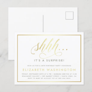 Gold & White Surprise Birthday Party Invitation Postcard