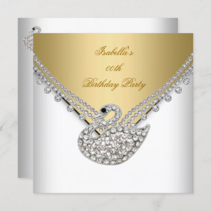 Gold White Swan Elegant Birthday Party Invitation