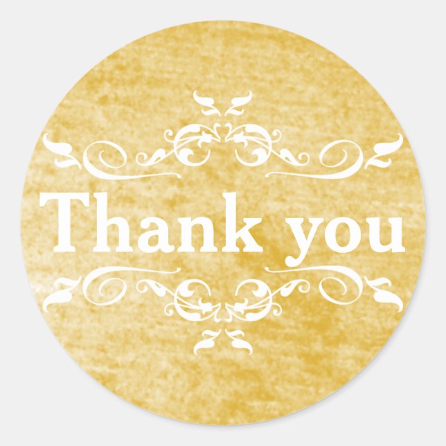 Gold & White Swirl Thank You Classic Round Sticker (Front)