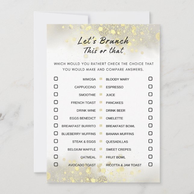 Gold White This Or That Brunch Party Game Invitation (Front)