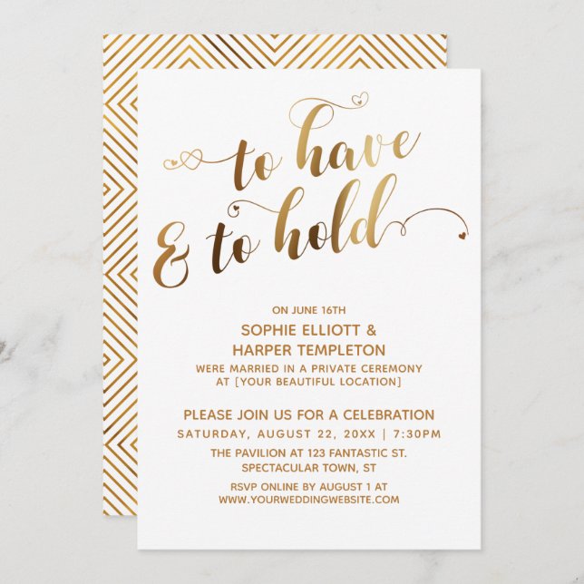 Gold White To Have & To Hold Post-Wedding Event Invitation (Front/Back)