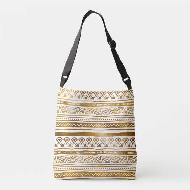 Gold & White Tribal Pattern Crossbody Bag (Back)
