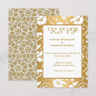 GOLD WHITE TWO LACE WEDDING RESPONSE RSVP INVITATION