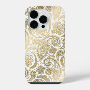 Gold & White Vintage Damasks Paisley Lace iPhone 14 Pro Case