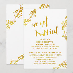 Gold & White We Got Married Post Wedding Party Invitation