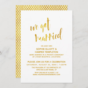 Gold & White We Got Married Typography Celebration Invitation
